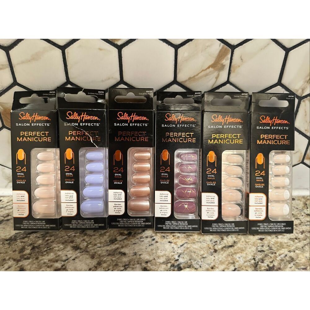 Sally Hansen Perfect Manicure Oval 6X 24 Nails With Glue and Adhesive Tabs New